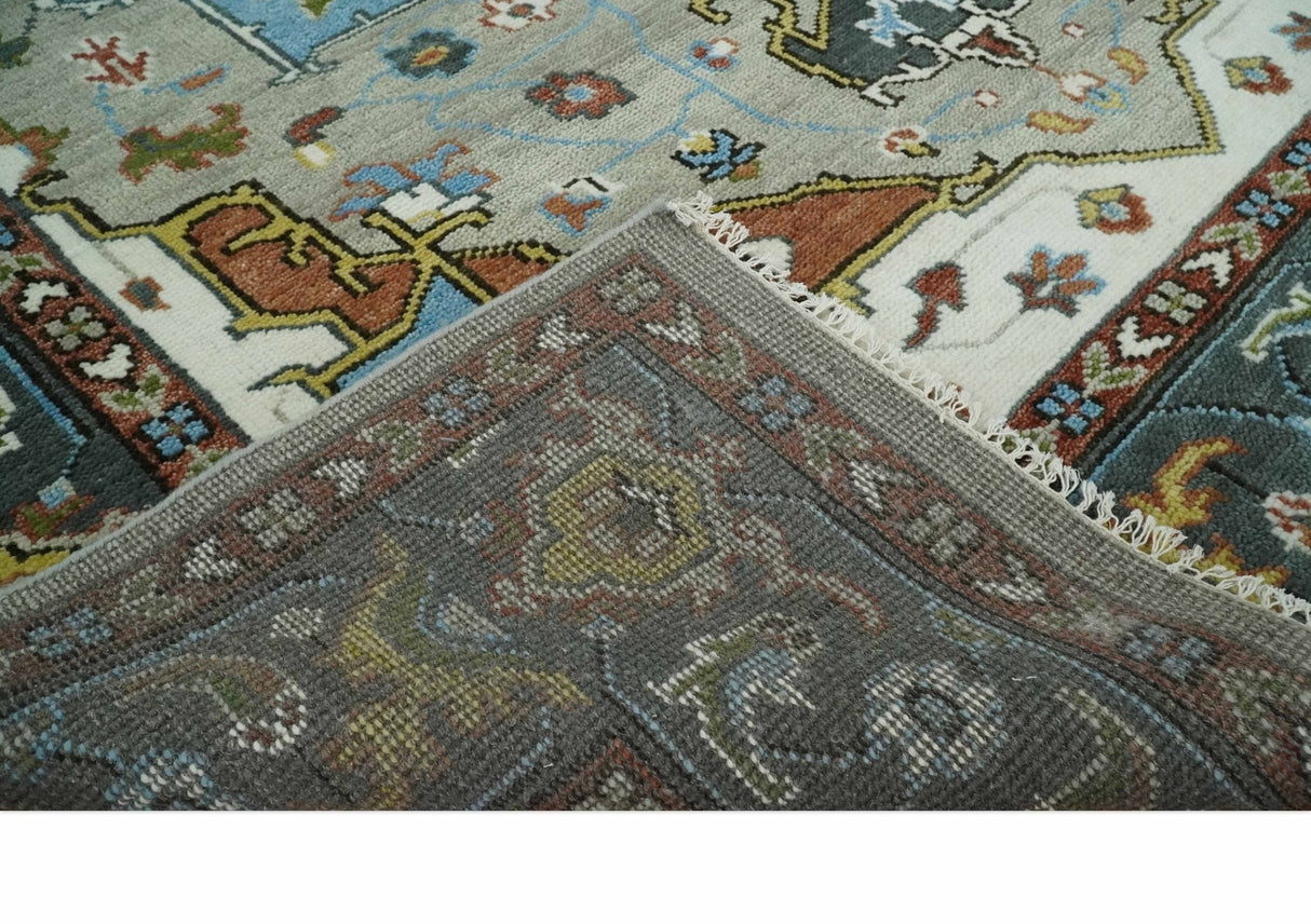 Traditional Heriz Blue, silver, Charcoal and Ivory Hand Knotted wool Area Rug