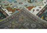 Traditional Heriz Blue, silver, Charcoal and Ivory Hand Knotted wool Area Rug