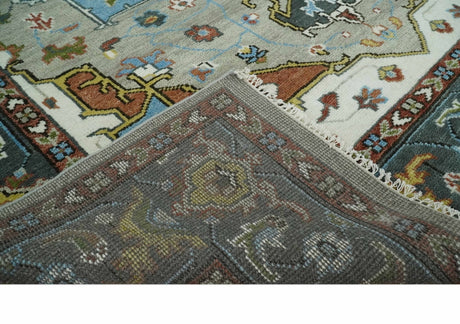 Traditional Heriz Blue, silver, Charcoal and Ivory Hand Knotted wool Area Rug
