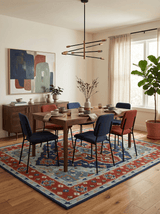 Traditional Heriz Brown, Blue and Gray Hand Knotted Custom Made Wool Area Rug