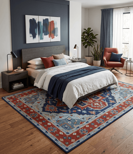 Traditional Heriz Brown, Blue and Gray Hand Knotted Custom Made Wool Area Rug