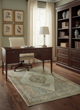 Traditional Heriz Design Beige And Blue Hand Knotted 3x5 Wool Area Rug