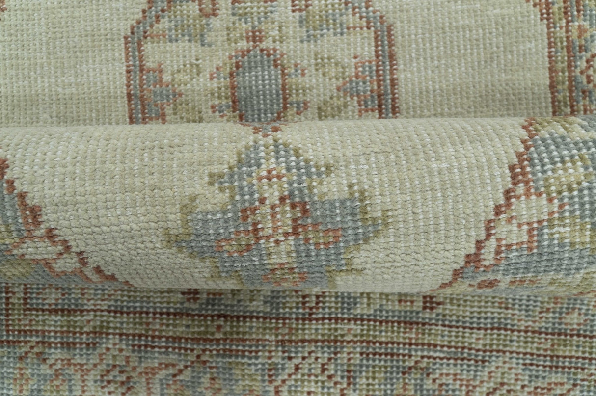 Traditional Heriz Design Beige And Blue Hand Knotted 3x5 Wool Area Rug
