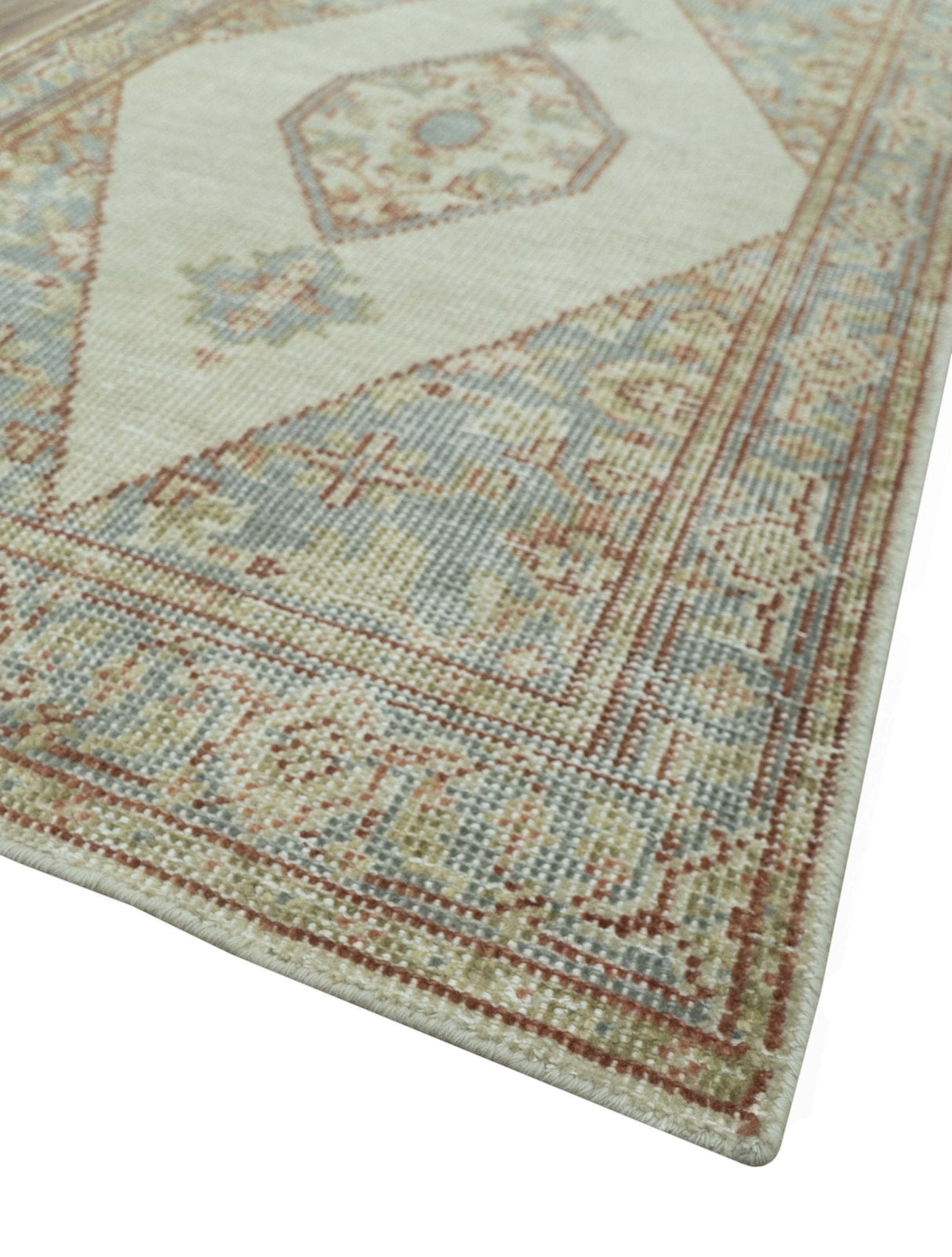 Traditional Heriz Design Beige And Blue Hand Knotted 3x5 Wool Area Rug