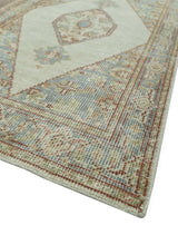 Traditional Heriz Design Beige And Blue Hand Knotted 3x5 Wool Area Rug