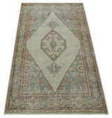 Traditional Heriz Design Beige And Blue Hand Knotted 3x5 Wool Area Rug
