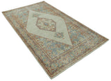 Traditional Heriz Design Beige And Blue Hand Knotted 3x5 Wool Area Rug