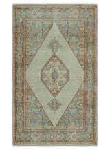 Traditional Heriz Design Beige And Blue Hand Knotted 3x5 Wool Area Rug