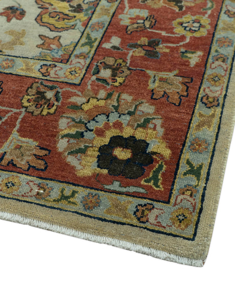 Traditional Heriz Design Beige And Brown 6x9 Hand Knotted Wool Area Rug