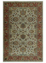 Traditional Heriz Design Beige And Brown 6x9 Hand Knotted Wool Area Rug