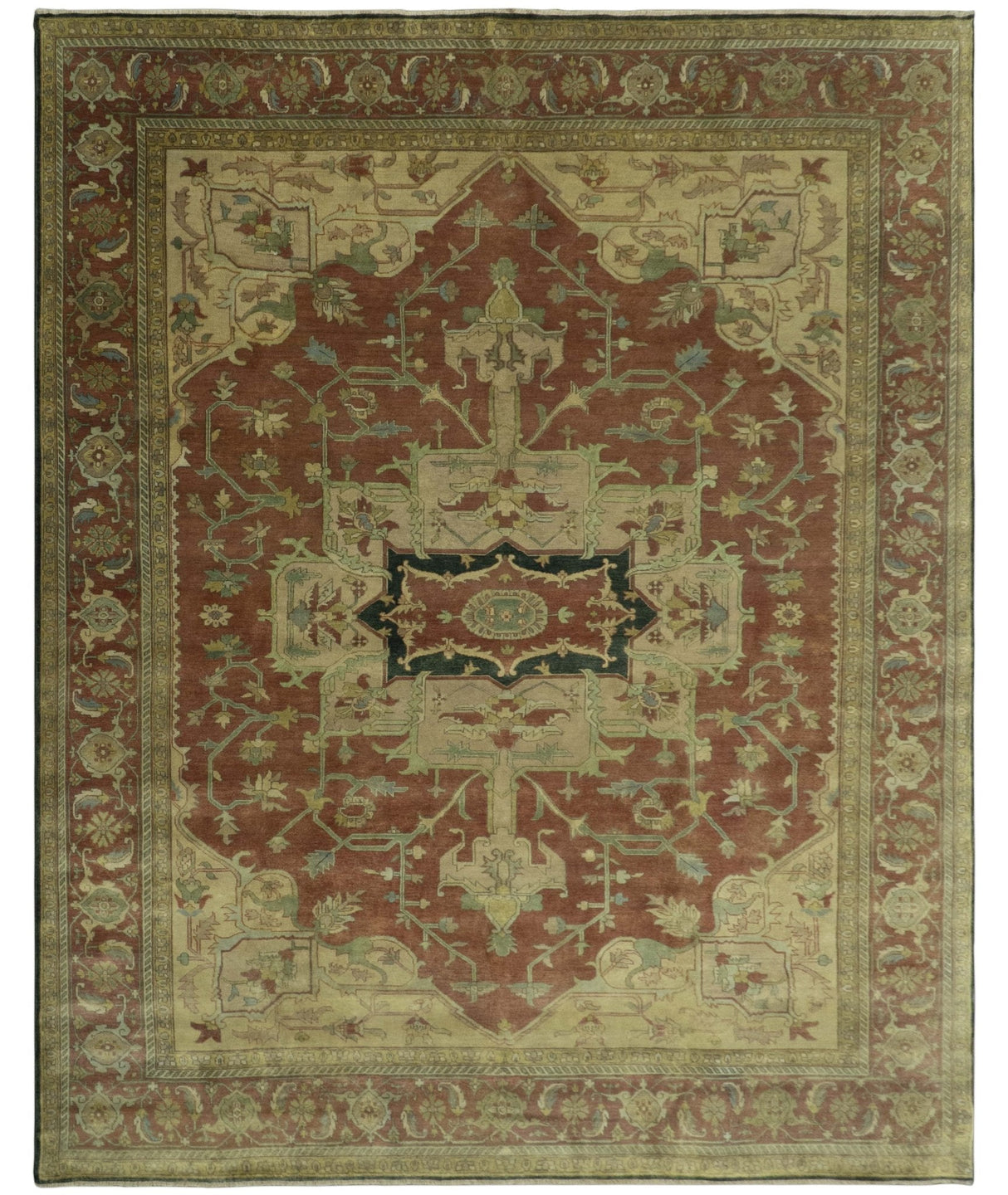 Traditional Heriz Design Rust And Brown Hand Knotted Fine Wool Area Rug