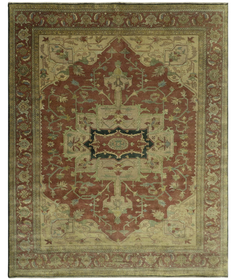 Traditional Heriz Design Rust And Brown Hand Knotted Fine Wool Area Rug