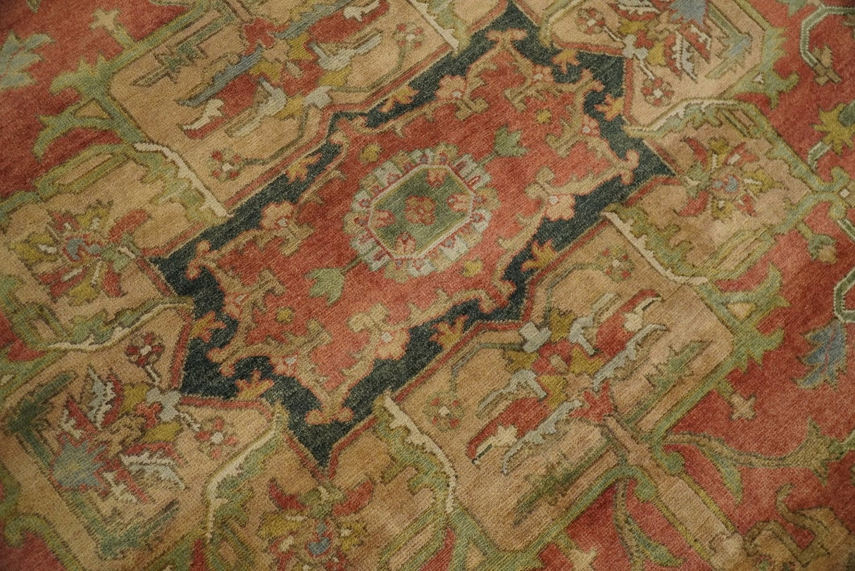 Traditional Heriz Design Rust And Brown Hand Knotted Fine Wool Area Rug