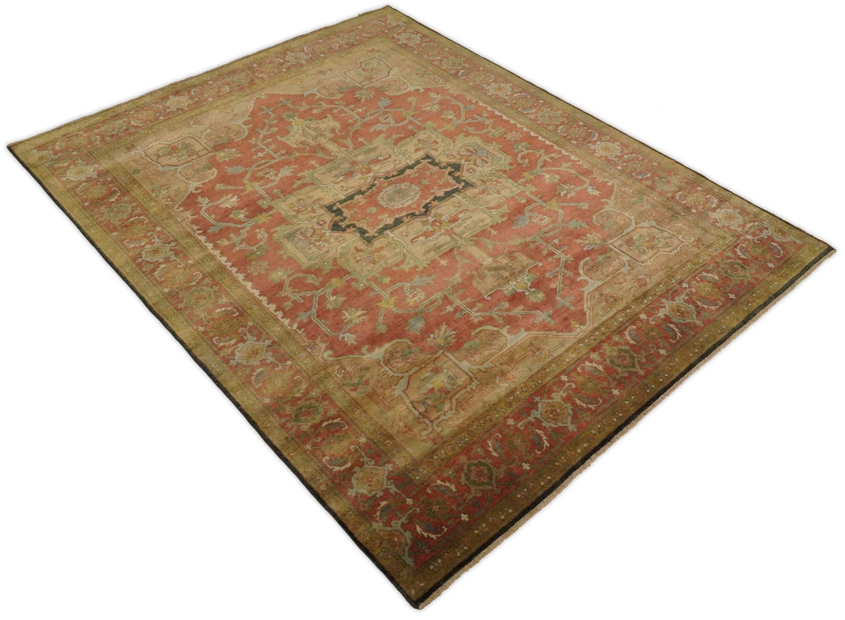 Traditional Heriz Design Rust And Brown Hand Knotted Fine Wool Area Rug