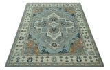 Traditional Heriz Gray and Ivory 7x9 and 8x10 Floral Hand Knotted wool Area Rug