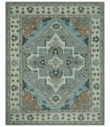 Traditional Heriz Gray and Ivory 7x9 and 8x10 Floral Hand Knotted wool Area Rug