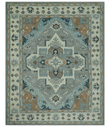 Traditional Heriz Gray and Ivory Floral Hand Knotted Custom Made wool Area Rug