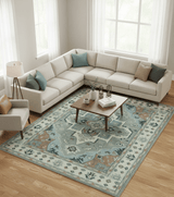 Traditional Heriz Gray and Ivory Floral Hand Knotted Custom Made wool Area Rug