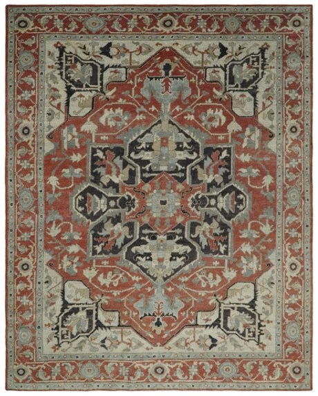 Traditional Heriz Rust And Beige Hand Knotted Wool Area Rug