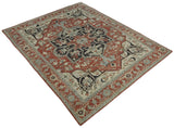 Traditional Heriz Rust And Beige Hand Knotted Wool Area Rug