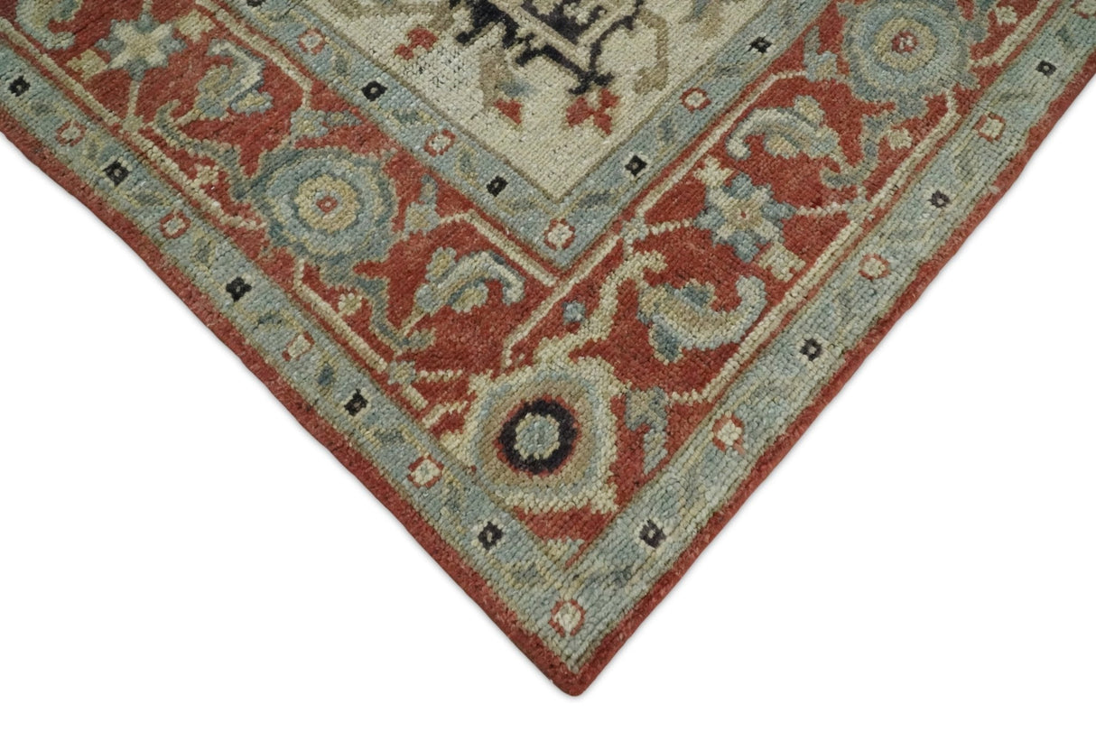 Traditional Heriz Rust And Beige Hand Knotted Wool Area Rug