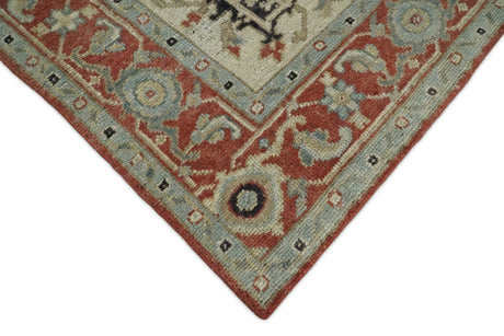 Traditional Heriz Rust And Beige Hand Knotted Wool Area Rug