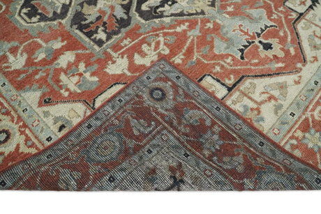 Traditional Heriz Rust And Beige Hand Knotted Wool Area Rug
