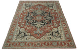 Traditional Heriz Rust And Beige Hand Knotted Wool Area Rug