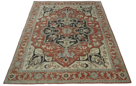 Traditional Heriz Rust And Beige Hand Knotted Wool Area Rug