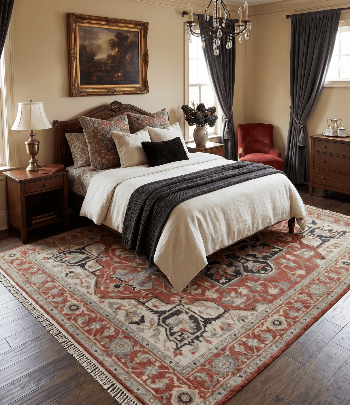 Traditional Heriz Rust And Beige Hand Knotted Wool Area Rug