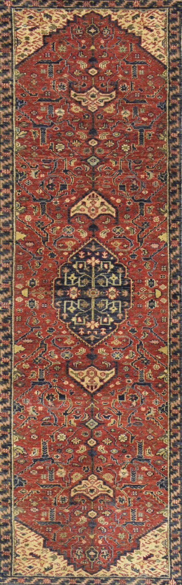 Traditional Heriz Rust and Brown Hand Knotted 2.6x8 Wool Area Rug