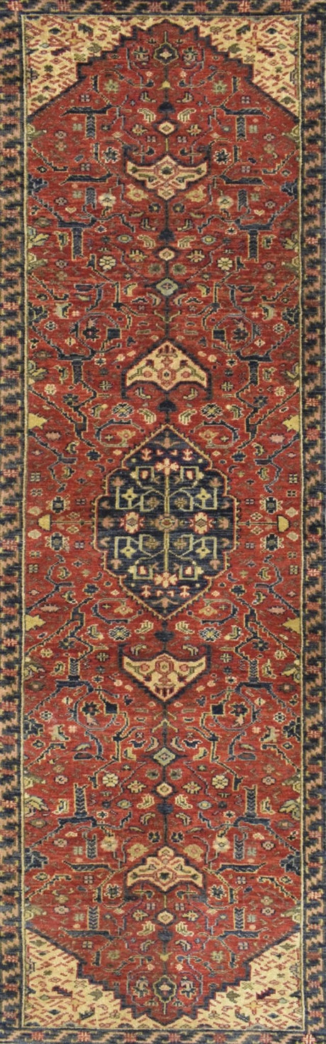 Traditional Heriz Rust and Brown Hand Knotted 2.6x8 Wool Area Rug