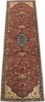Traditional Heriz Rust and Brown Hand Knotted 2.6x8 Wool Area Rug