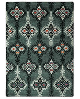 Traditional Ikat Design 5x7.6 Green, Black and Ivory Hand Knotted wool area rug