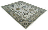 Traditional Ivory and Beige Hand Knotted Oriental Oushak Wool Area Rug