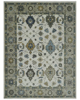 Traditional Ivory and Beige Hand Knotted Oriental Oushak Wool Area Rug