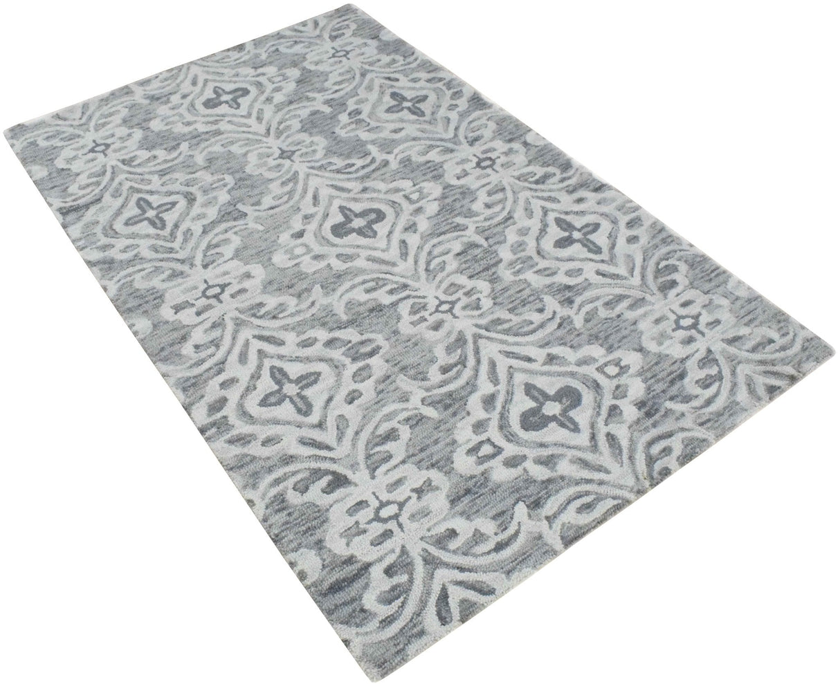 Traditional Ivory And Gray Hand Tufted Wool Area Rug