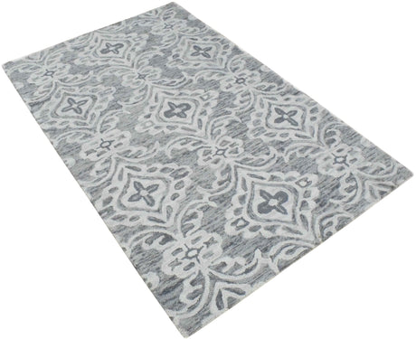 Traditional Ivory And Gray Hand Tufted Wool Area Rug