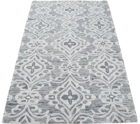 Traditional Ivory And Gray Hand Tufted Wool Area Rug