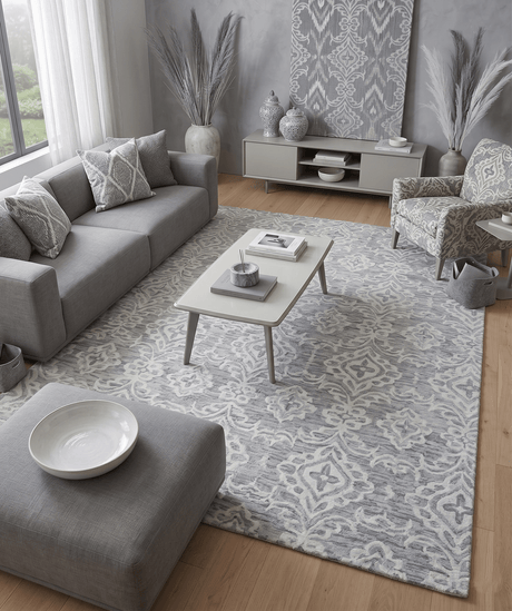 Traditional Ivory And Gray Hand Tufted Wool Area Rug