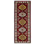 Traditional Kazak Red and Ivory Hand Knotted Wool 2x7 Area Rug