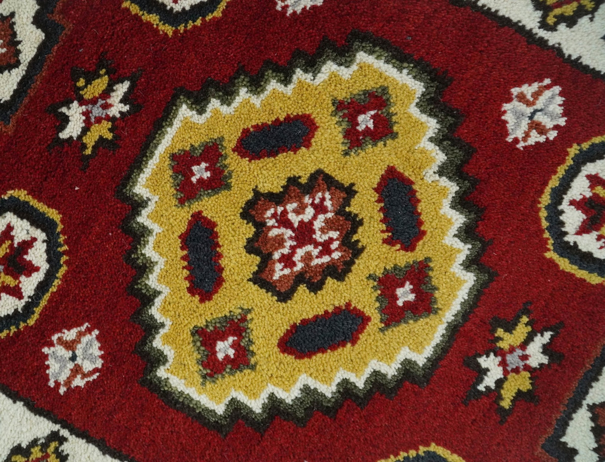 Traditional Kazak Red and Ivory Hand Knotted Wool 2x7 Area Rug