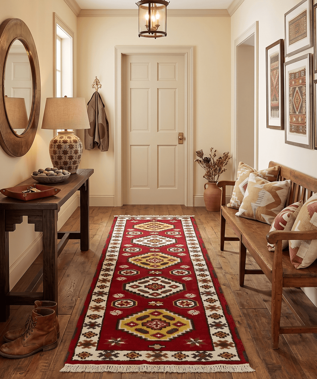 Traditional Kazak Red and Ivory Hand Knotted Wool 2x7 Area Rug