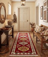 Traditional Kazak Red and Ivory Hand Knotted Wool 2x7 Area Rug