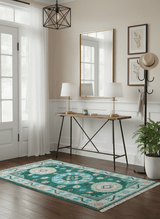 Traditional Khotan Design Teal 3x5 Hand knotted Wool Area Rug