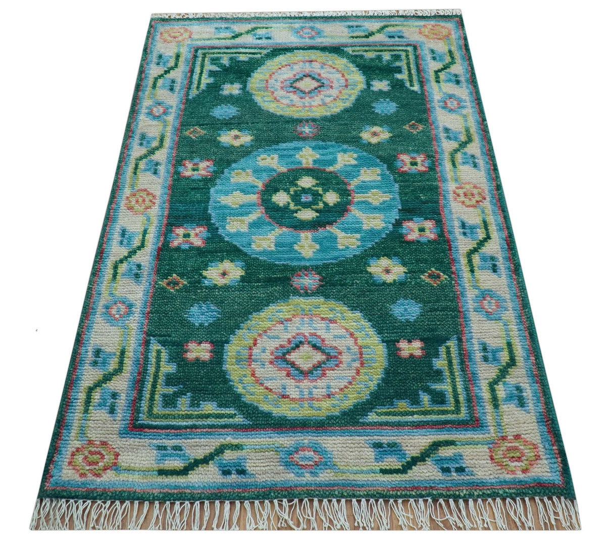 Traditional Khotan Design Teal 3x5 Hand knotted Wool Area Rug