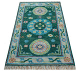 Traditional Khotan Design Teal 3x5 Hand knotted Wool Area Rug