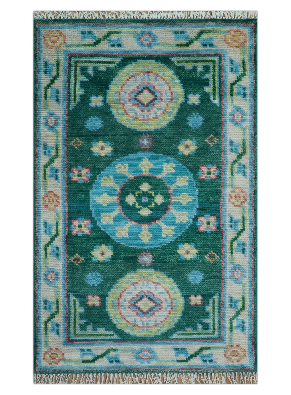 Traditional Khotan Design Teal 3x5 Hand knotted Wool Area Rug
