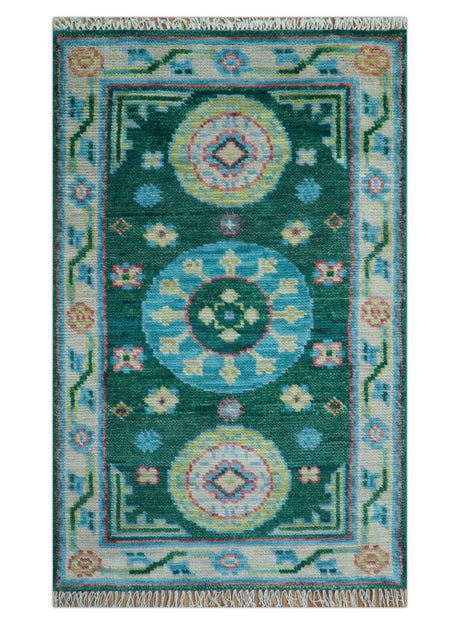 Traditional Khotan Design Teal 3x5 Hand knotted Wool Area Rug