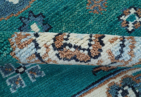 Traditional Khotan Design Teal And Beige Hand knotted 4x6 Wool Area Rug